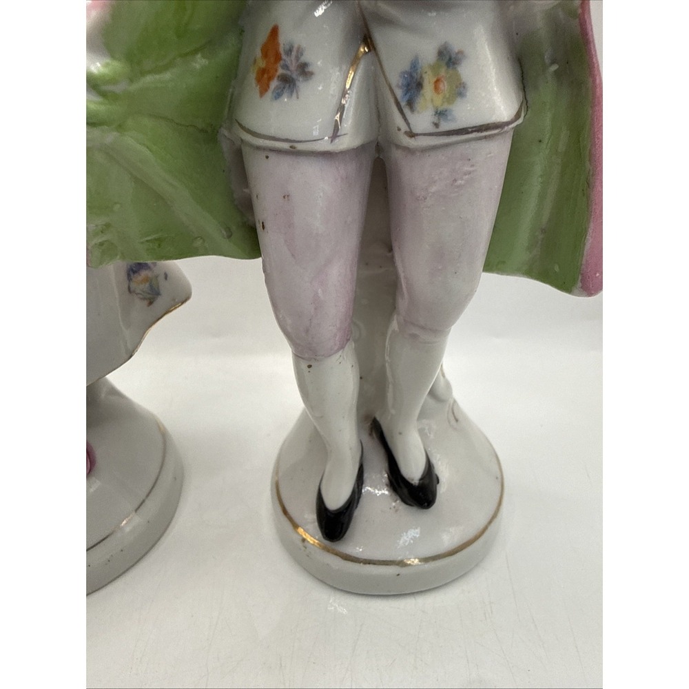 Pair Vintage Occupied Japan Porcelain Victorian Man Woman Figurines 1945-1952 6" - Picture 6 of 16